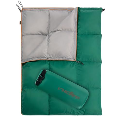 Vihicamp Down Camping Blanket - Lightweight Packable Outdoor Blanket, Water Resistant Camping Quilt for Hiking, Travel, Hammock, Warm and Compact Backpacking Quilt with Stuff Sack for Cold Weather