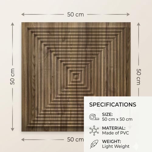 Image of Kayra Decor 3D PVC Wall Panels for Bedroom & Living Room | Pryamid Design |Oak Wood Color | 19.7 x 19.7 Inch | Pack of 40 | 107.6 Sq Ft