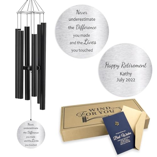 Image of Personalized Retirement Wind Chimes for Outside, 36 inch Happy Retirement Gift for Women, Men, Coworker, Colleague, Boss, Teacher, Nurse, Friend, Going Away Garden Patio Decor