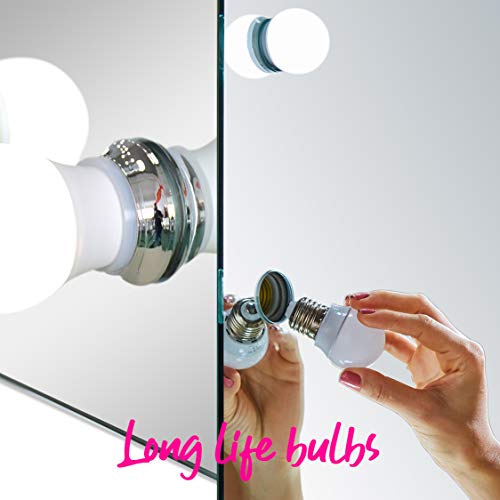 Hollywood Vanity Mirror with 2 Plug Sockets & 2 USB Ports LED Dimmer Light Bulbs, for Dressing table or Wall Mounted Table Top for Makeup White Beverley HW02 65(H) x80(W) x6.5(D) cm