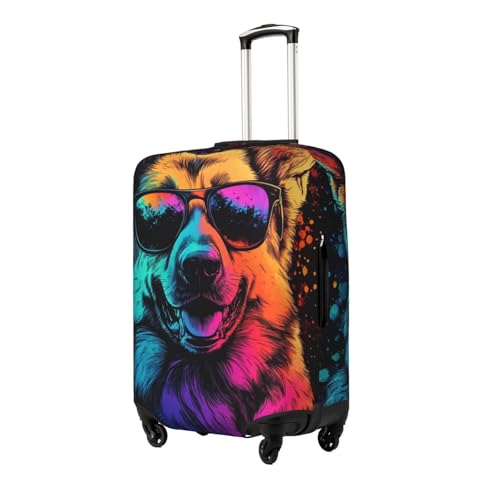 Neon Dog Print Travel Luggage Cover Elastic Baggage Protector Fits 22-24 Inch Luggage2