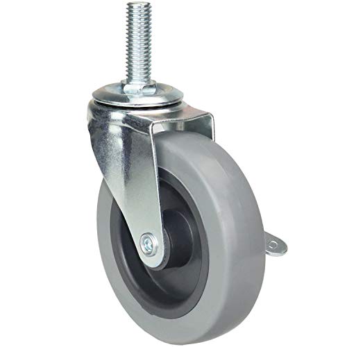 Dicasal 4 Inch American Size Threaded Stem Swivel Caster Wheels Heavy Duty Non Marking Tpr Rubber Durable Wheels Castors With Tread 1/2"-13 X 1-1/2" Locking Casters For Furniture And Diy Tools #TOP4