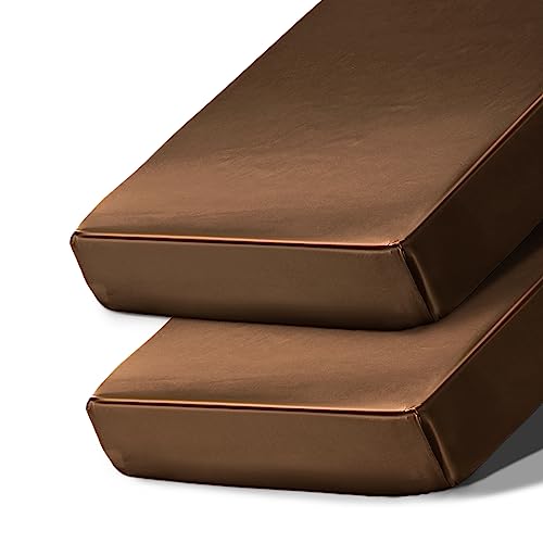 Ersmak 2 Pcs Satin Mini Crib Sheets, Silky Comfy Breathable Baby Sheets for Boys Girls, 28 x 52 x 9 in Fits Standard Crib and Toddler Mattresses, Brown