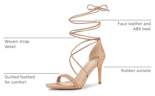 Allegra K Allegra K Women's Woven Strap Lace Up Strappy Stiletto Nude Heel Sandals 7 M US