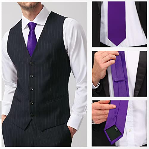 Image of Luckyvestir Mens Tie Solid Satin Neck Ties 3.15'' Formal Necktie for Wedding Business Christmas Father's Valentine's Day Gift