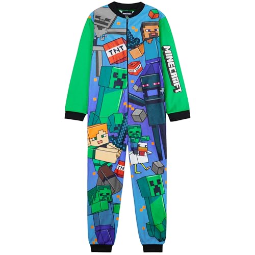 Get Trend Minecraft Combinaison Pyjama Enfant et Ado, Grenouillères Garçon Pyjama Polaire à Fermeture Éclair pour Hiver, Cadeau Original (9-10 Ans, Multi Minecraft)