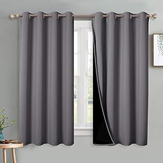PONY DANCE Soundproof Curtains for Bedroom - Energy Efficient 54 Drop Blackout Curtains Thick Thermal Insulated Winter Curtain Eyelet Blackout Sheet for Bay Window, Set of 2, 46 inch x 54 inch, Grey