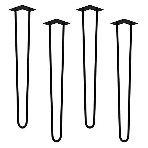 Froadp 4x71cm Patas de mesa de Horquilla con protectores de Soldadura Doble Marco de mesa Intercambiable φ12mm para Mejoras en el Hogar Mesa de Comedor Café(2 Barras, Negro)