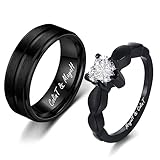 BSLONG Custom Couple Rings Set, Personalised Matching Promise Ring for Him and Her Blue Wedding Ring His and Hers Sets Tungsten Carbide Ring for Men Blue Sapphire Engagement Rings for Women (Black)