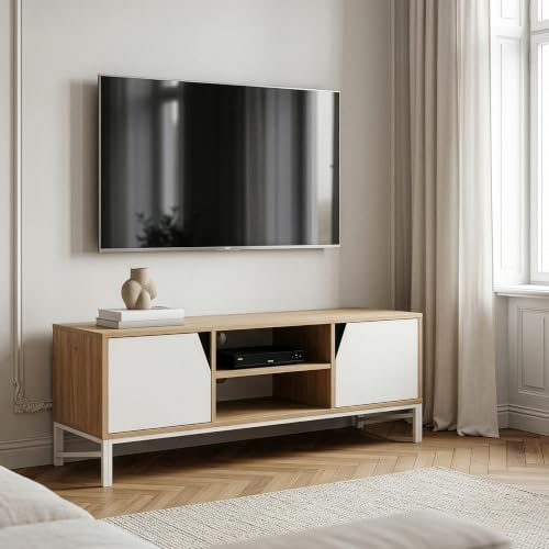 [en.casa] Mueble de TV Kerrköndam con Puertas 120x40x46 cm Roble y Blanco