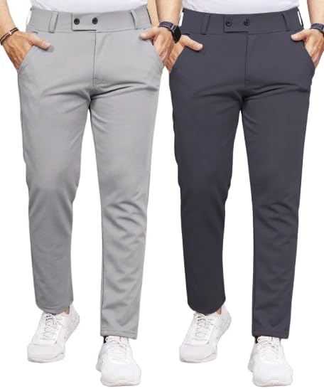 Image of Men's Slim Fit Lycra Formal Trousers Combo | Stretchable Smart Casual Pants for Office Wear | Mid-Rise Flat Front Stylish Chinos