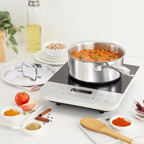 Image of Borosil Cookfresh Triply Stainless Steel Straight Shape Sauce Pan with Lid | SS304 Food Grade Steel, Dishwasher Safe | Compatible for Gas, Induction, Hot Plate, Halogen | 5 Years Warranty (20 cm)
