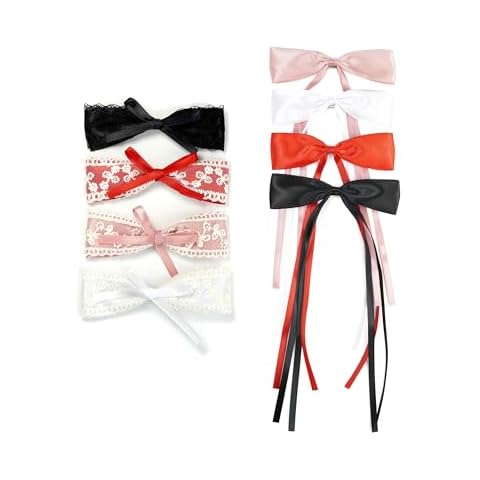 SINNKY 8 PCS Hair Bows for Women, Hair Ribbon with Long Tail Riboon Hair Clips for Women Girls, Hair Barrettes with Bow Accessorie Clips Cover