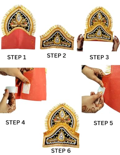 Image of BookMyCostume Ravan Crown with Detachable Face Extension 10 Head Set - Plywood Ramleela Mukut Costume for Dussehra & Fancy Dress Accessory for Adults