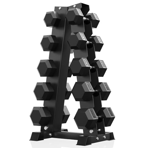 Image of PAPABABE Hex Dumbbell Sets with Rack, 100-600lb Rubber Coated Dumbbell Weight Set and Storage Rack, Multiple Options Hand Weights for Strength Training