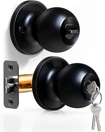 Veise Keyed Entry Door Knob, Bedroom Door Lock with Keys, Heavy-Duty Rust-Proof Construction, Door Handle for Exterior Interior Security, Easy to Install, Matte Black