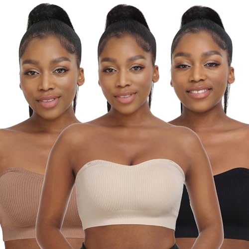 Zimcti Strapless Bras for Women Comfortable Non-Slip Silicone Bandeau Bra Seamless Tube to Bralette
