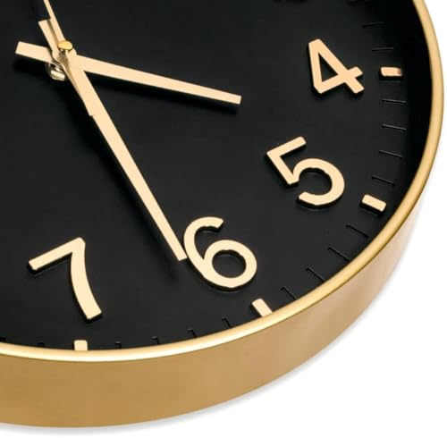Image of Rylan Plastic Digital Wall Clock 12 inch Silent Quartz Decorative Non-Ticking Classic Clock Battery Operated Round Easy to Read for Room /Home /Kitchen /Bedroom /Office /School (Gold Black)'