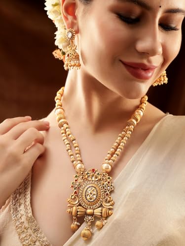 Image of Rubans Necklace Set Gold Plated Traditional Jewellery Gift for Women & Girls