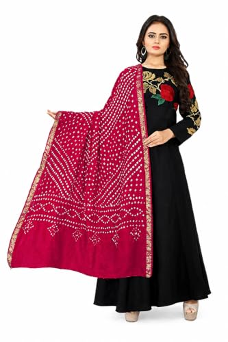 Image of PK HUB Women's Bandhani Silk Dupatta - Bandhej Printed Traditional Dupatta for Ethnic Wear - 2.4 Meter Length, 40 inch Width