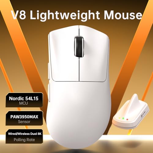 Image of ATTACK SHARK V8 8000Hz Wireless Gaming Mouse, 59g Lightweight, White