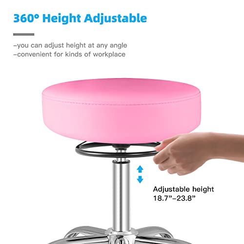 Image of Rolling Stool with Wheels 400lbs Weight Capacity,Heavy Duty Lash Chair Adjustable for Tatoo Lab Massage Salon Spa Drafting Nail Teach,360 Swivel,Leather,Thick Seat Padding (Pink)