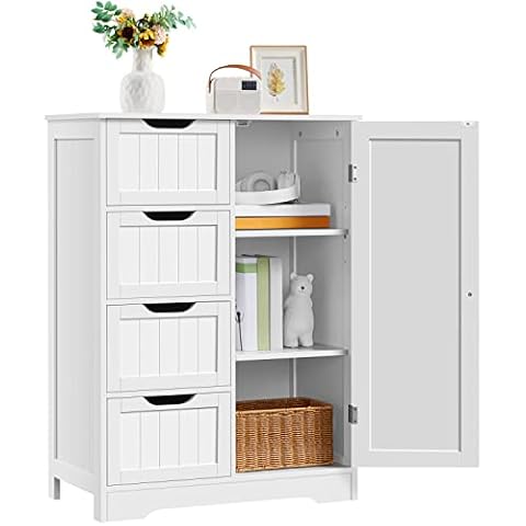 Yaheetech Armario de Baño Columna Mueble Baño Auxiliar Armario de Almacenamiento Cajonera con 4 Cajones Cover