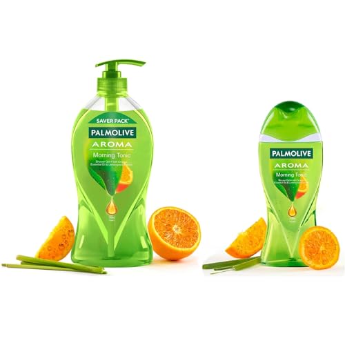 Image of Palmolive Orange Essential Oil & Lemongrass Aroma Morning Tonic Body Wash I Brightening | Soft & Glowing skin I No paraben & silicones, pH balanced, Body Wash Combo Pack 750ml + 250ml