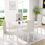 FUZOFUIZ 5 Pieces Dining Set 5-Piece Kitchen Table Set with Marble Top, 4 Durable Faux Leather Uphol