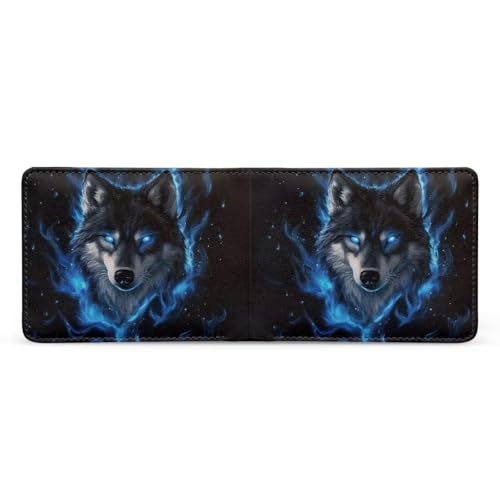 Image of Coldinair Wolf Blue Fire Flame Wallet for Teen Boys Kids Bifold Wallet Purse Leather Credit Card Cash Id Holder Cool Slim Bifold Small Coin Purses