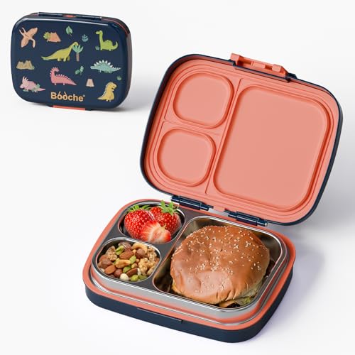 Large Stainless Steel Lunch Box - 3 Compartments & Extra Container, Holds a Variety of Foods, Metal Bento Box Adult, Dishwasher Safe, for School and Office (Blue/Pink)