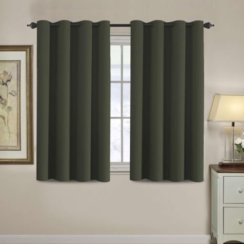 Image of H.VERSAILTEX Blackout Curtain for Living Room Small Window Kitchen Blackout Curtains 45 inch Length Energy Saving Solid Grommet Blackout Drape, One Panel, Olive, 52 inch W x 45 inch L