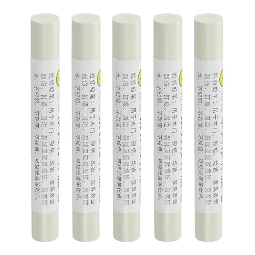 QUARKZMAN Bastoncini Riparazioni Mobili, 5pz - Stick Cera per Legno, Pennarelli per Ritocchi per Mobili - per Graffi, Fori, Tavoli, Scrivanie, Pavimenti Legno, Beige Grigio