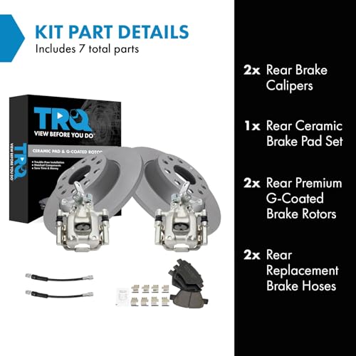 Image of TRQ Rear Brake Pad and Rotor Set Ceramic Coated Calipers Compatible with 2010 Volkswagen Jetta
