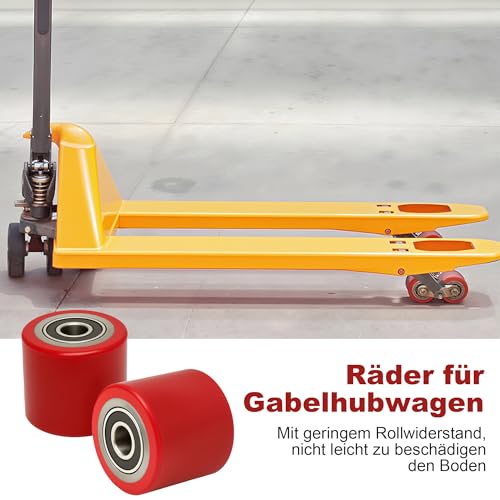 YAGEANNL Hubwagen Rollen 80 x 70 mm Laufrollen mit Kugellager PU-Rollen für Hubwagen Ersatzrollen (4, Rot)