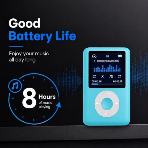 Image of Cason 16GB Mini MP3 Music Player with Bluetooth & Voice Control Earphones, Video Playback,Pocket-Sized MP3 Player for Music,Voice Recording,FM Radio,E-Book Reader -Expanded Up to 128GB (Blue)