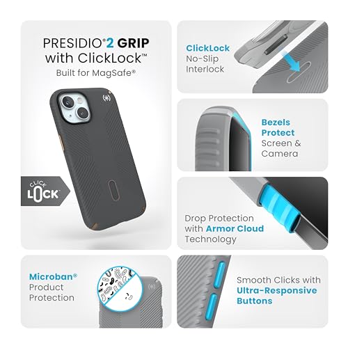Speck MagSafe Case for iPhone 17e, iPhone 15 - Drop & Camera Protection, ClickLock No-Slip, Wireless Charging Compatible, Fits All 6.1 Inch Models Including iPhone 17e - Charcoal Grey/Cool Bronze - image 3
