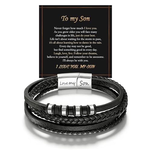 Gift For My Son Man Husband Boyfriend Dad Grandson Brother Mens Leather Bracelet With Stainless Steel Magnetic Clasp Bracelet Birthday Gift For Men Classic Fashion jewellery For Him (To My Son)