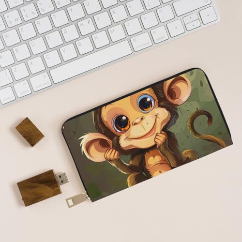 Cute Monkey Printed Long Wallet for Women Men - PU Leather Wallets Card Holder with Zip Coin Pocket 5