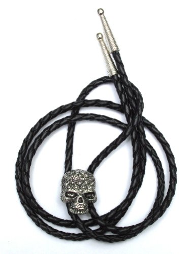 Dangerous Threads Western Bolo Tie Cast Jeweled Skull Ornament; 3-D Detail #TOP19