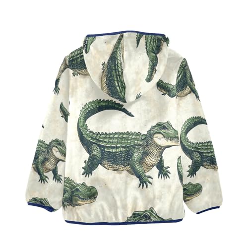 Alligator Pattern Print Design Toddler Fleece Jacket Girl Boys Hooded Fleece Jacket Coat Warm Outwear Zip-up 3-10T2