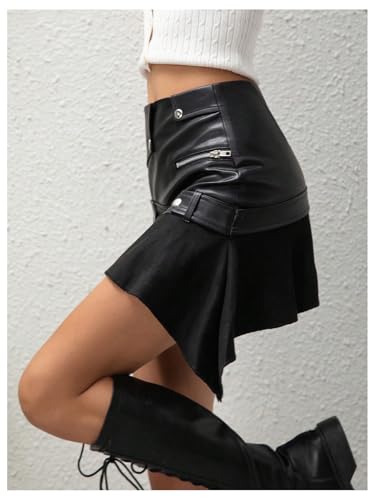 MakeMeChic Women's Summer PU Leather Mini Skirt Ruffle Hem Street Party Asymmetrical Short Skirts3
