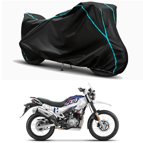 Image of Waterproof Bike Body Cover Compatible for | Hero Xpulse 200 4V | Taffeta Fabric, Sky Piping Design, Bottom Elastic Fit | Dustproof, Sun UV & Rain Protection for All Weather.