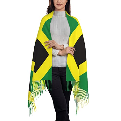 Bagea-Ka Jamaican Flag Pattern Scarf Long Shawl Wraps Pashmina for Women Girls with Tassels Soft Warm Cozy