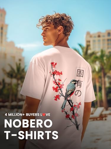 Image of Nobero Men's Oversized Graphic T-Shirt for Men | Soft Cotton | Drop Shoulder Relaxed Fit | Printed Casual Tshirt for Men