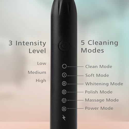 Image of X-3 Sonic Electric Toothbrush, IPX7 Waterproof, Powerful Rechargeable with Replaceable Heads, 6 Cleaning Modes, Advanced Gum Care & Plaque Removal - Black, kid, Youth, Adults, 1 Count