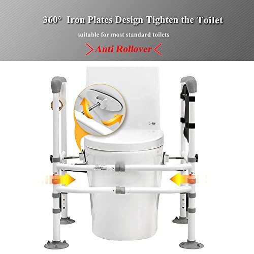 Hepester Upgrade Toilet Safety Rails - Adjustable Free Assembly Bathroom Grab Bars For Elderly With Large Suction Pad, Toilet Support Frame Armrest For Disabled Handicap With Paper Holder #TOP4