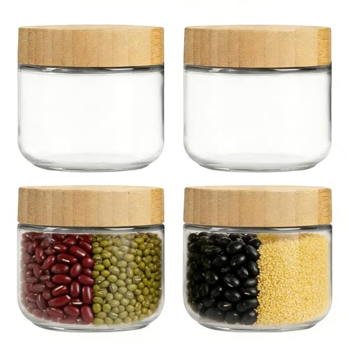 Genérico Frascos de Vidrio - 4 Piezas Envase Hermético | 300 ml Tarros Herméticos de Ancha para Yogur con | Para Preparación De Comidas, Ensalada, Yogur, Avena, Fruta, Azúcar, Cereal