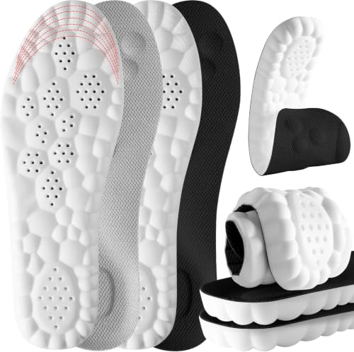 Image of 2 Pair 4D Cloud Steppers Insoles for Men and Women - Shock Absorption Inserts, Soft Anti-Fatigue, Relieve Foot Pain, Memory Foam Insoles for Shoes, Boots & Sneakers(Black & Grey)