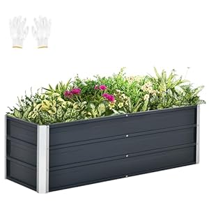 Outsunny verhoogd bed van staal tuinbed plantenbak bloembak bloempot met handschoenen donkergrijs 125 x 47 x 40 cm